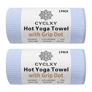 2 Pack Hot Yoga Towel with Grip Dot, Stickyfiber Yoga Mat Towels Non Slip Blue